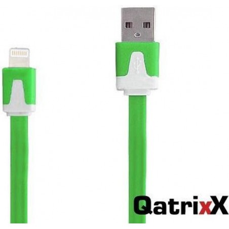 Platte Datakabel Lightning 2 meter Groen voor Apple iPhone, iPod, iPad