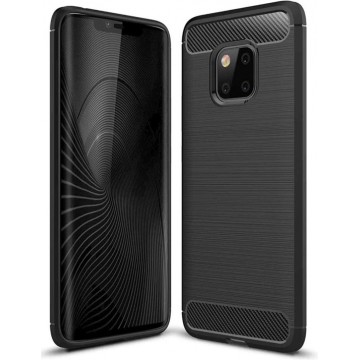 Luxe Huawei Mate 20 Pro Hoesje – Zwart – Geborsteld TPU Carbon Fiber Case – Shockproof Cover