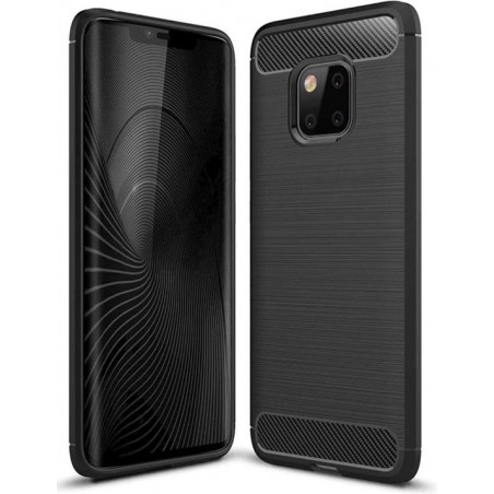 Luxe Huawei Mate 20 Pro Hoesje – Zwart – Geborsteld TPU Carbon Fiber Case – Shockproof Cover