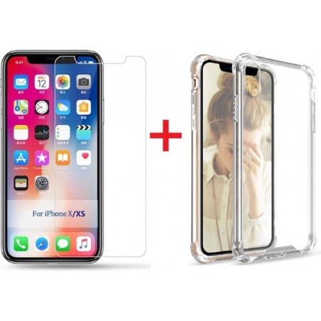Apple iPhone X / XS ShockProof case + screenprotector (Tempered Glass)