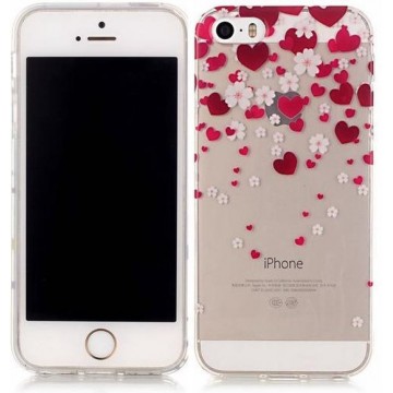 GadgetBay Hartjes liefde bloemetjes hoesje TPU iPhone 5 5s SE 2016 - Transparant Rood Roze