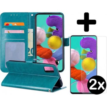 Samsung Galaxy A51 Hoesje Book Case Turquoise Met 2x Screenprotector