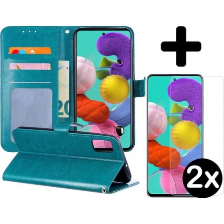 Samsung Galaxy A51 Hoesje Book Case Turquoise Met 2x Screenprotector