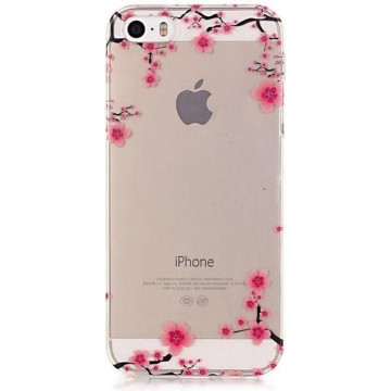 GadgetBay Doorzichtig Sierlijke Bloesemtakken iPhone 5 5s SE 2016 TPU hoesje - Roze Zwart