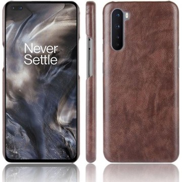 OnePlus Nord Hoesje Litchi Skin Backcover Bruin