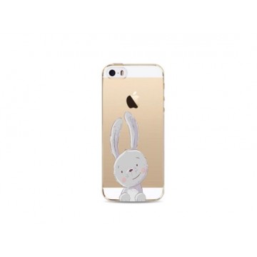 Apple Iphone 5 / 5S / SE Transparant siliconen hoesje (grappig konijntje)