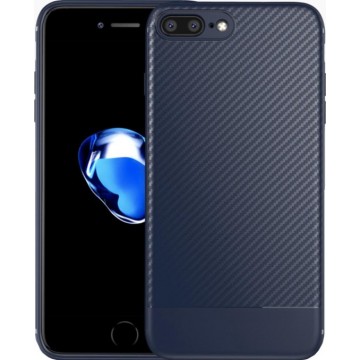Luxe Carbon Backcover voor Apple iPhone 7 - iPhone 8 - Donkerblauw - TPU - Shockproof