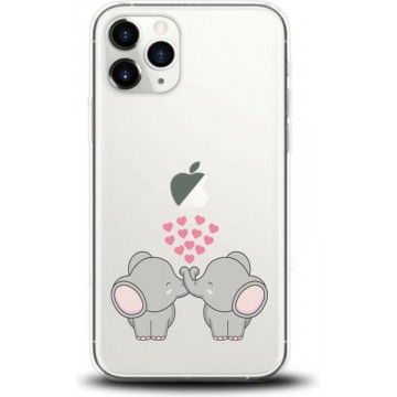Apple Iphone 11 Pro Siliconen telefoonhoesje transparant olifantjes/hartjes
