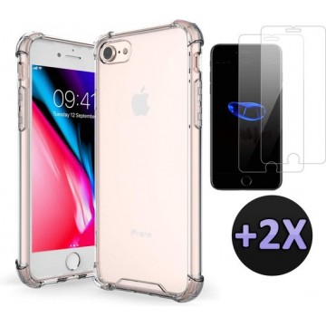Apple iPhone SE (2020) Hoesje Transparant - Anti Shock Hybrid Back Cover & 2 X Glazen Screen Protector