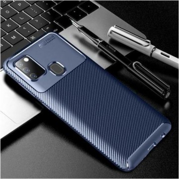 Xssive Carbon TPU Cover voor Samsung Galaxy A21s - Blauw