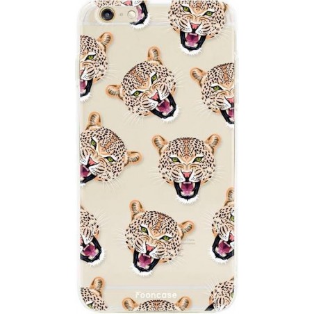 FOONCASE iPhone 6 / 6S hoesje TPU Soft Case - Back Cover - Cheeky Leopard / Luipaard hoofden