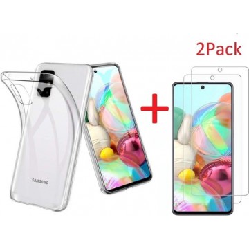 Samsung Galaxy A71 Hoesje TPU Back Cover Met 2 Stuks glazen  Screen protector - Transparant
