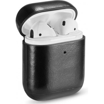 Let op type!! Echt leer gek paard textuur oortelefoon beschermende case voor Apple AirPods (zwart)