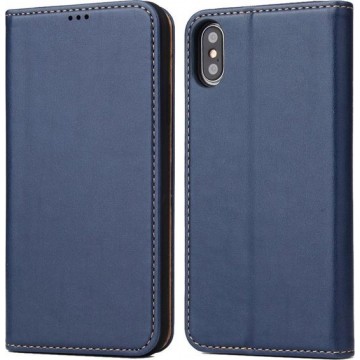 Let op type!! Horizontal Flip PU Leather Case for iPhone XS Max  with Holder & Card Slots & Wallet(Blue)