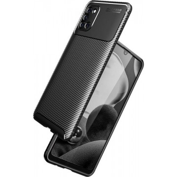 Samsung Galaxy A31 Hoesje Geborsteld Carbon Flexibele Back Cover Zwart