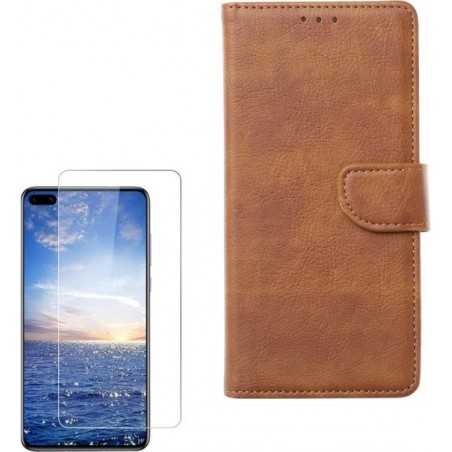 Huawei P40 Pro Plus Portemonnee hoesje Bruin met 2 stuks Glas Screen protector