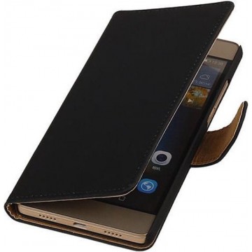 Huawei P8 Lite Effen Booktype Wallet Hoesje Zwart