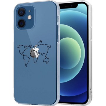 iPhone 12 - 6.1 inch hoesje met atlas/reis patroon