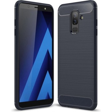 Ntech Soft Brushed TPU Hoesje voor Samsung Galaxy A6+ (2018) - Donker Blauw