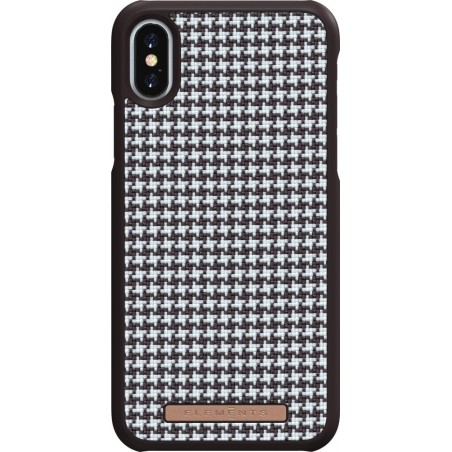 Nordic Elements Sif backcover voor Apple iPhone X/Xs -   Pied-de-poule bruingrijs / wit textiel