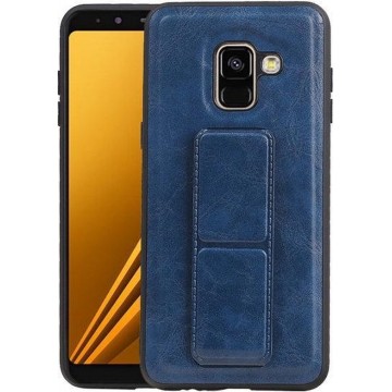 Grip Stand Hardcase Backcover voor Samsung Galaxy A8 (2018) Blauw