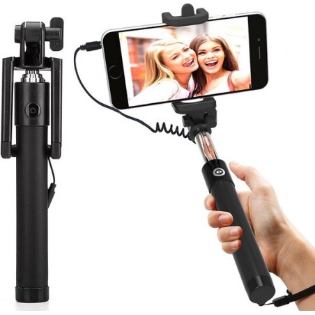 DMG AUX Selfie Stick Bedraad + Opvouwbare Mini Monopod met Rubberen Grip voor Android Smartphones en iPhone