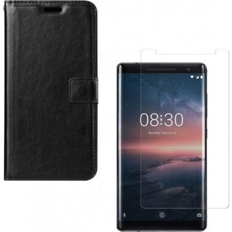 Nokia Nokia 8 Sirocco Portemonnee hoesje zwart met 2 stuks Glas Screen protector