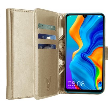 iCall - Huawei P30 Lite Hoesje - Lederen TPU Book Case Portemonnee Flip Wallet - Goud