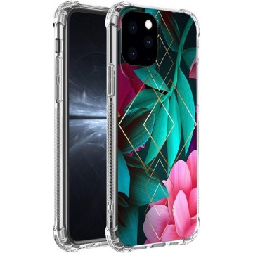 Apple iPhone 11 - Transparant/Roze TPU Tropical Forest Flowers hoesje