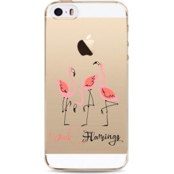 Apple Iphone 5 / 5S / SE Transparant siliconen hoesje (Pink Flamingo)