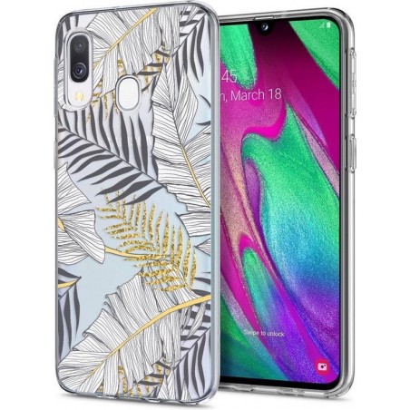 iMoshion Design voor de Samsung Galaxy A20e hoesje - Bladeren - Zwart / Goud