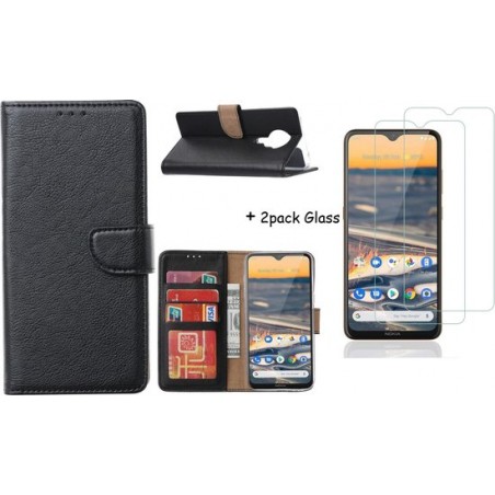 Nokia 5.3 Hoesje Zwart wallet cover + 2pack screen protector