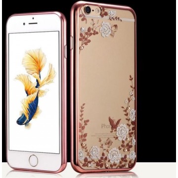 Xssive Flexibele TPU Case met witte bloemetjes Apple iPhone 6 / 6s - Back Cover - TPU - Roze Rand