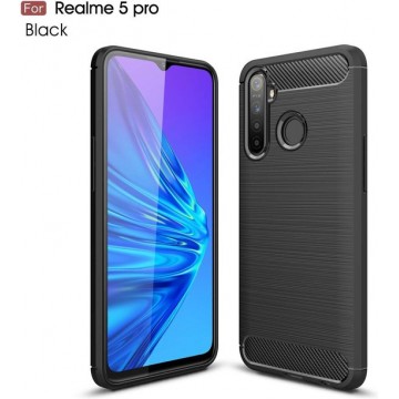 Oppo Realme 5 Pro Carbone Brushed Tpu Zwart Cover Case Hoesje