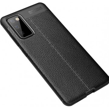 Samsung Galaxy S20 FE Litchi Hoesje TPU met Leren Textuur Zwart