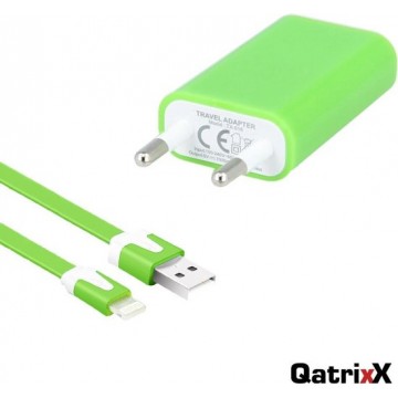 USB lader reislader slimline + 1 meter platte data kabel Groen voor Apple iPhone, iPod, iPad lightning