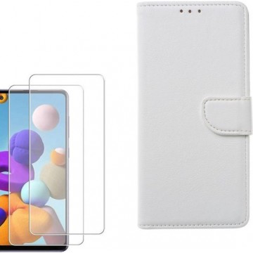 Samsung Galaxy A21S Portemonnee hoesje Wit met 2 stuks Glas Screen protector