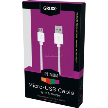 GRIXX Optimum Micro-USB naar USB Kabel Gevlochten Nylon - 1.8 meter - Wit
