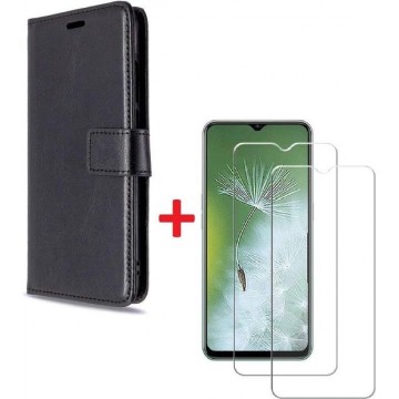 Oppo Find X2 Neo hoesje book case zwart met tempered glas screen Protector
