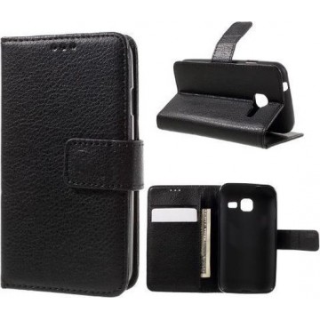 Lychee grain zwart cover wallet hoesje Samsung Galaxy J1 Mini