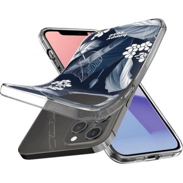 HappyCase Apple iPhone 12 en 12 Pro Hoesje Flexibel TPU Blue Leaves Print