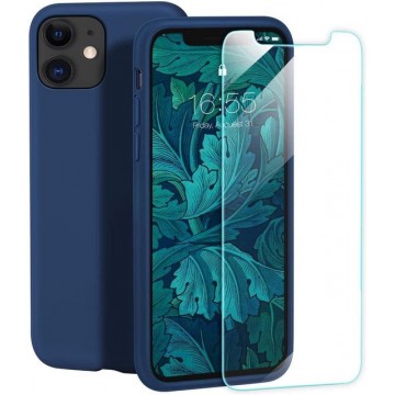 iPhone 11 Pro Hoesje Liquid donker blauw TPU Siliconen Soft Case + 2X Tempered Glass Screenprotector
