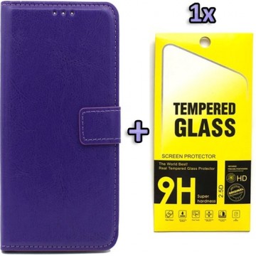 Apple iPhone SE (2020) Hoesje Paars - Portemonnee Book Case & Glazen Screen Protector