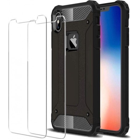 Heavy Duty iPhone X / XS Hoesje - Zwart Met 2 Tempered Screen protector