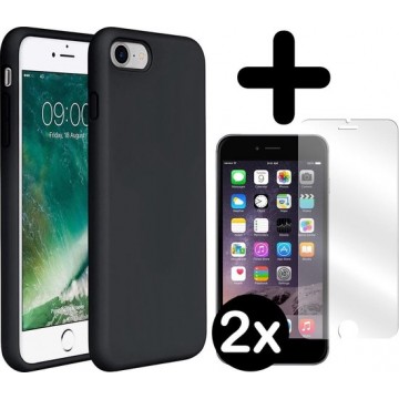 iPhone SE 2020 Hoesje Siliconen Soft Case Hoes Zwart Met 2x Screenprotector