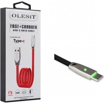 Olesit Gecertificeerde TPE TYPE-C USB-C Kabel 1m Fast Charge 3.0A High Speed Oplaadkabel - Geschikt voor Samsung Modellen