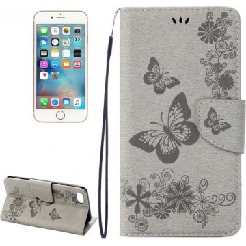 Voor iPhone 8 & 7 Pressed Flowers Butterfly Pattern Horizontal Flip Leather Case met houder & kaartsleuven & portemonnee (grijs)