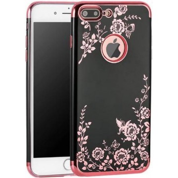 Apple Iphone 7 / 8 / SE2020 Zwart siliconen hoesje (roze-goud design)