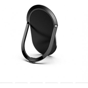 Luxe Zwarte ovale ring vinger houder- standaard voor telefoon of tablet / super dun