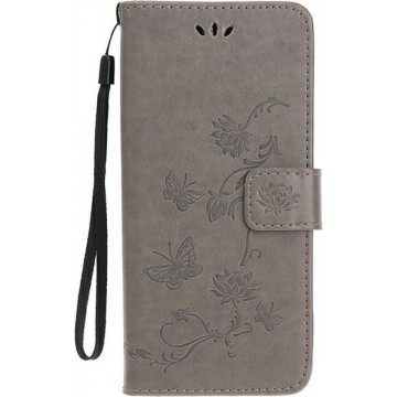 Shop4 - Samsung Galaxy S20 Ultra Hoesje - Wallet Case Bloemen Vlinder Grijs